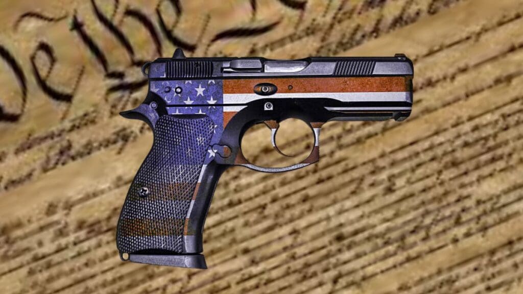 Gun Rights Depicted With A Gun & American Flag